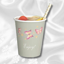 Elegant Salie Groen Roze Vlinder Baby shower Papieren Bekers