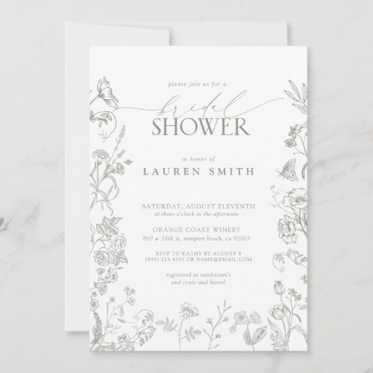 Elegant Salie Groen Victoriaans Bloemen Vrijgezell Kaart (Voorkant)