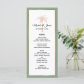 Elegant Salie Roos Goud Koper Palmboom Bruiloft Menu (Staand voorkant)