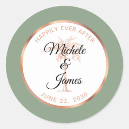 Elegant Salie Roos Gouden Palm Tropische bruiloft Ronde Sticker