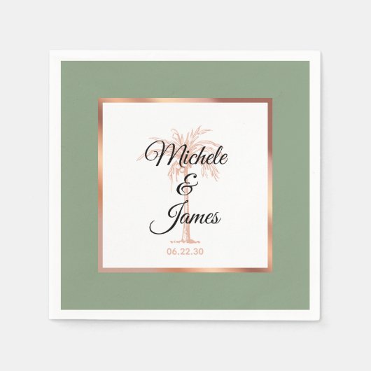 Elegant Salie Roos Gouden Palm Tropische bruiloft Servet (Voorkant)