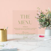 Elegant Saliegroen Acryl Trouw Menu Bord (Huwelijk)