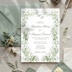 Elegant Saliegroen Delicaat Groene Huwelijk Kaart