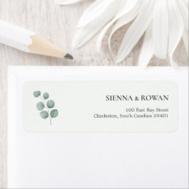 Elegant Saliegroen Eucalyptus Huwelijks Retouradre Etiket