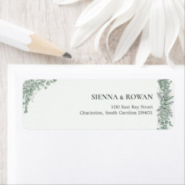 Elegant Saliegroen Eucalyptus Huwelijks Retouradre Etiket