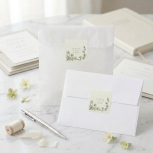 Elegant saliegroen vintage bloemenhuwelijksmonogra vierkante sticker