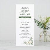 Elegant Saliegroen Witte Roos Bloem Bruiloftsprogr Programmakaart (Staand voorkant)