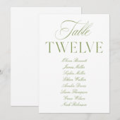 Elegant Saliegroen & Witte Trouwtafel Nummer Kaart (Voorkant / Achterkant)