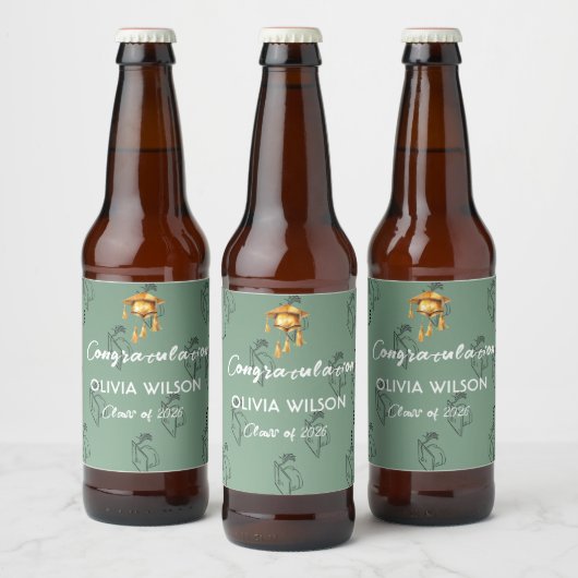 Elegant saliegroene afstudeerflessenlabel - bier etiket (Flessen)