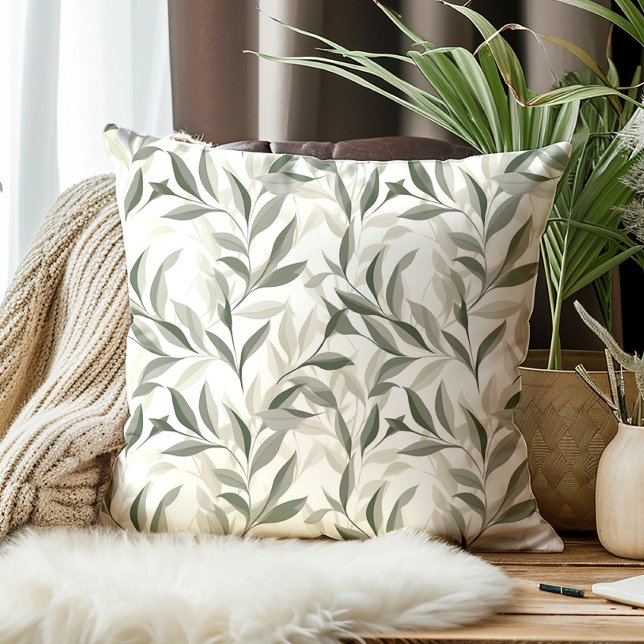 Elegant saliegroene bladerenpatroon kussen (Green leaves decorator pillow)