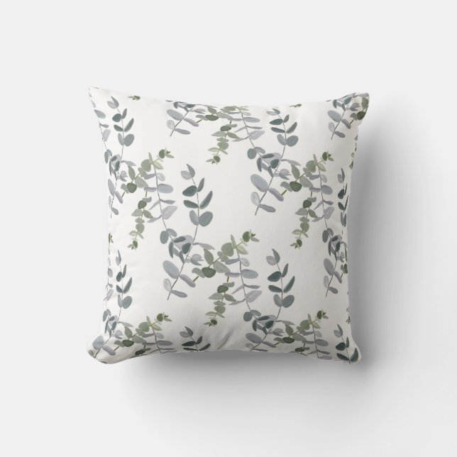 Elegant Saliegroene Eucalyptusbladeren Patroon Kussen (Voorkant)
