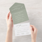 Elegant Saliegroene Kalligrafie Schrift Huwelijk All In One Uitnodiging (Afscheurbaar)