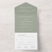 Elegant Saliegroene Kalligrafie Schrift Huwelijk All In One Uitnodiging (Binnen)