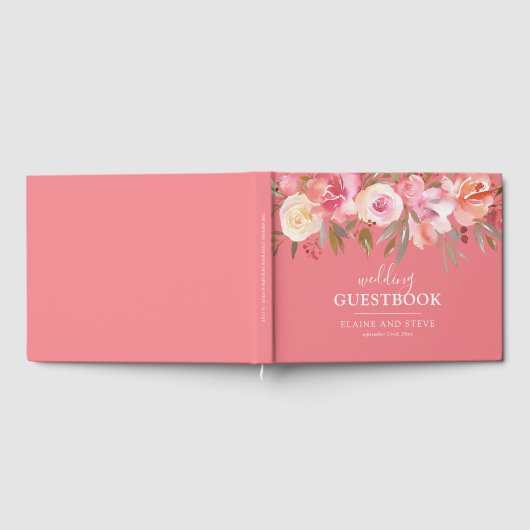 Elegant Salmon Pink Floral Waterverf Wedding Gastenboek (Volledig)