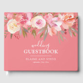 Elegant Salmon Pink Floral Waterverf Wedding Gastenboek (Voorkant)