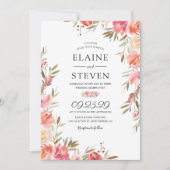 Elegant Salmon Pink Floral Wedding Kaart (Voorkant)