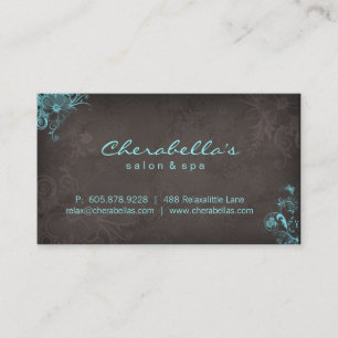 Elegant Salon Spa Floral Butterfly Blue Brown Visitekaartje