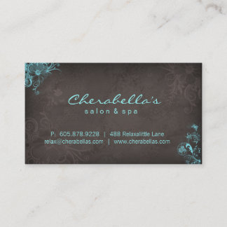Elegant Salon Spa Floral Butterfly Blue Brown Visitekaartje