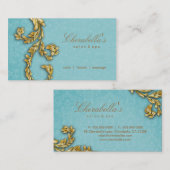 Elegant Salon Spa Floral Gold Leaf Blue Visitekaartje (Voorkant / Achterkant)
