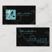 Elegant Salon Spa Floral Visitekaartje Black Blue (Voorkant / Achterkant)