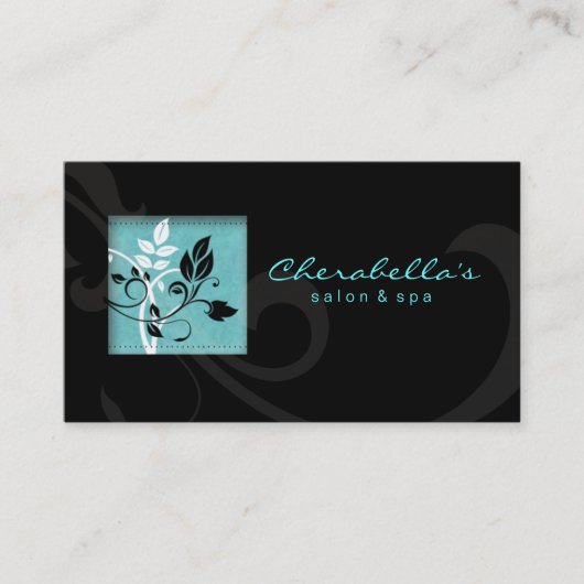 Elegant Salon Spa Floral Visitekaartje Black Blue (Voorkant)