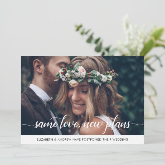 Elegant Same Love New Plans Change of Date Photo Aankondiging (Staand voorkant)