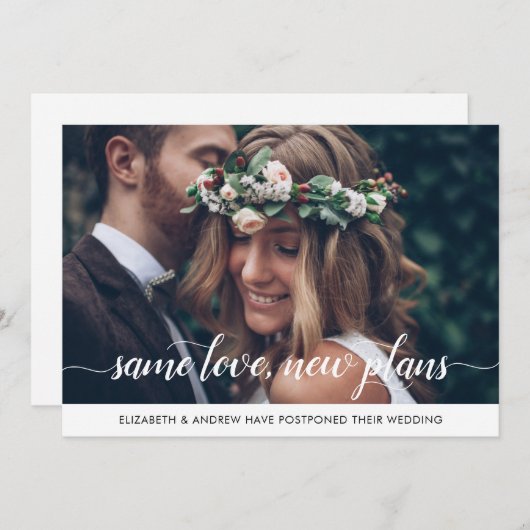 Elegant Same Love New Plans Change of Date Photo Aankondiging (Voorkant / Achterkant)