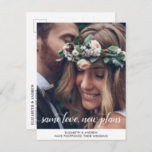 Elegant Same Love New Plans Change of Date Photo Aankondigingskaart (Voorkant / Achterkant)