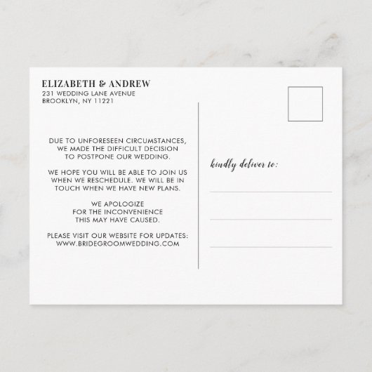 Elegant Same Love New Plans Change of Date Photo Aankondigingskaart (Achterkant)