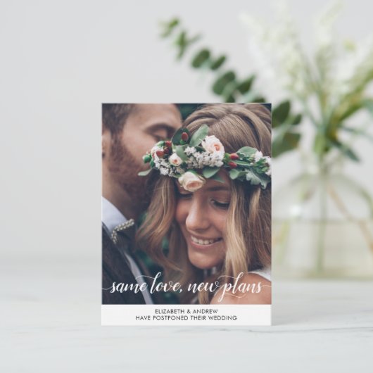 Elegant Same Love New Plans Change of Date Photo Aankondigingskaart (Staand voorkant)