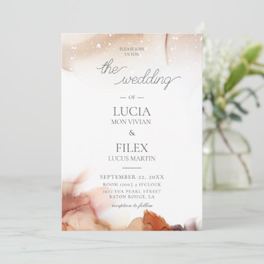 Elegant Sample Oranje Waterverf Ink Wedding Kaart (Staand voorkant)