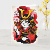 Elegant Samurai Cat Cherry for birthday, Thank Yu Kaart (Gele Bloem)