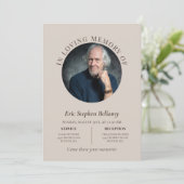 Elegant Sand & Brown Round Photo Memorial Funeral Kaart (Staand voorkant)
