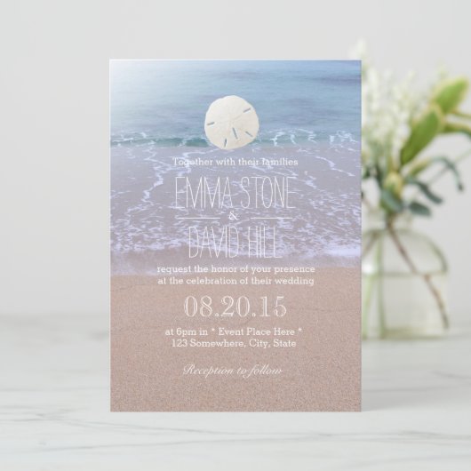 Elegant Sand Dollar Beach Wedding Invitations Kaart (Staand voorkant)