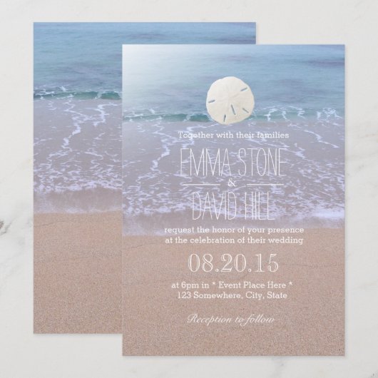Elegant Sand Dollar Beach Wedding Invitations Kaart (Voorkant / Achterkant)