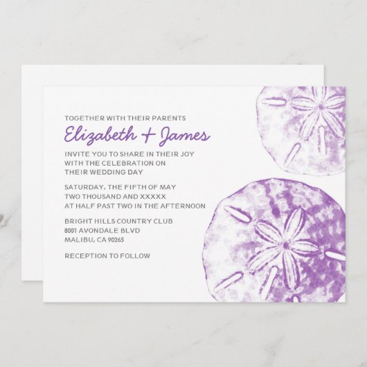 Elegant Sand Dollar Wedding Invitations Kaart (Voorkant / Achterkant)