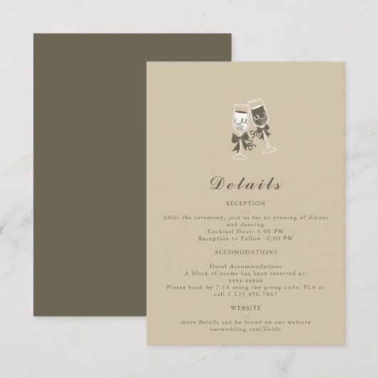 Elegant Sand Green Wedding Details Kaart (Voorkant / Achterkant)