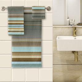 Elegant Sandy Beach Roos Gold Striped Patroon Bad Handdoek