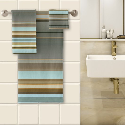 Elegant Sandy Beach Roos Gold Striped Patroon Bad Handdoek