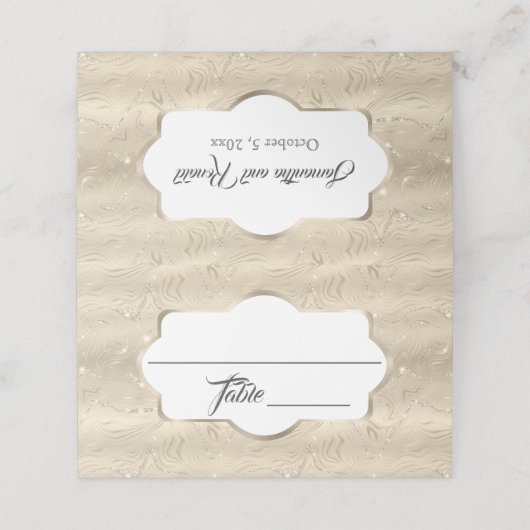 Elegant Sandy Gold Faux Folie Bruiloft Plaatskaartje (Buitenkant ongevouwen)