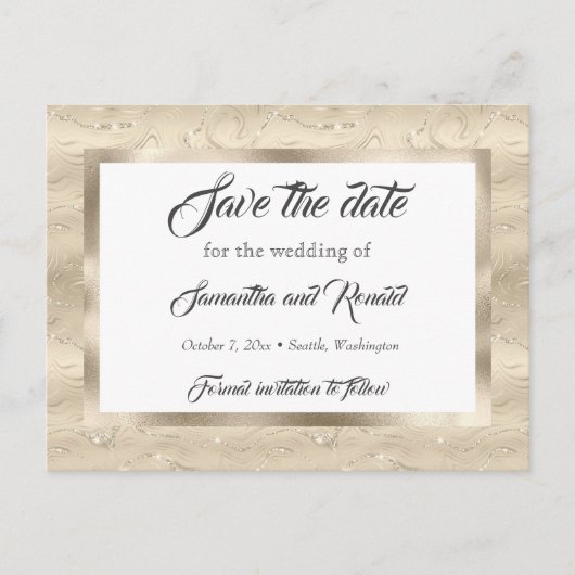 Elegant Sandy Gold Faux Folie Bruiloft Save the da Aankondigingskaart (Voorkant)