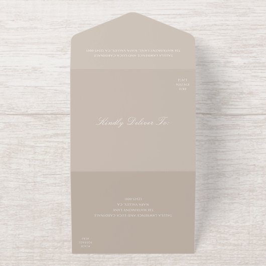 Elegant Sandy Neutral QR Code Traditional Wedding All In One Uitnodiging (Buiten)