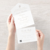 Elegant Sandy Neutral QR Code Traditional Wedding All In One Uitnodiging (Uittrekbaar)