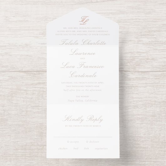 Elegant Sandy Neutral Traditional Wedding All In One Uitnodiging (Binnenkant)