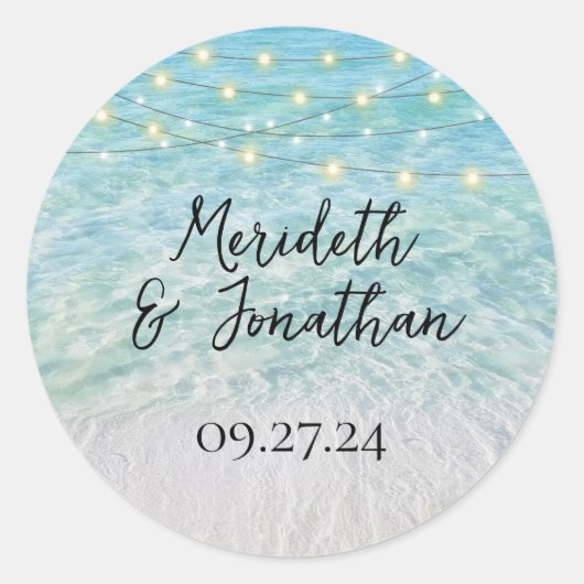 Elegant Sandy Zee Glass Lights Script Ronde Sticker (Voorkant)