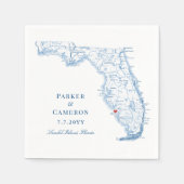 Elegant Sanibel Island Florida Kaart Bruiloft Servet (Voorkant)