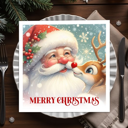 Elegant Santa and Rudolph Christmas Dinner Party Servet