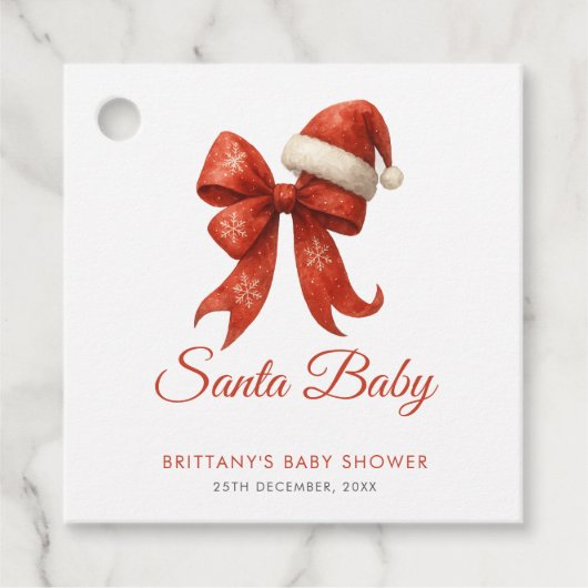 Elegant Santa Baby shower Red Bow Christmas Bedankjes Labels (Voorkant)