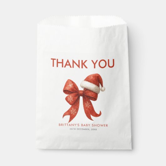 Elegant Santa Baby shower Red Bow Christmas Bedankzakje (Voorkant)