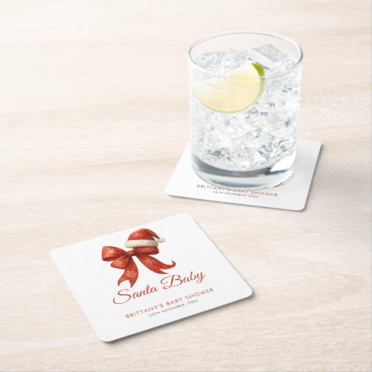 Elegant Santa Baby shower Red Bow Christmas Kartonnen Onderzetters (Insitu)